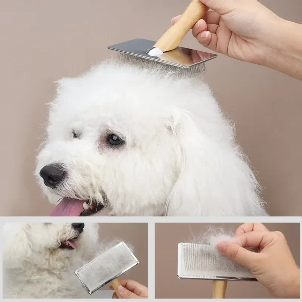 Dog Comb Solid Wood Dog Brush Pet Hair Remover Massage Cat Brush Pet Grooming Stainless Steel Combs for Cats Hair Knot Opening - Image 2