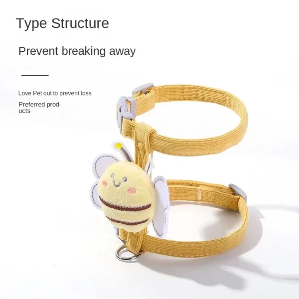 Cat Harness Leash Collar Set Adjustable Cartoon Bee Double Layer Dog Harness for Small Medium Pet Collar Leash Outdoor Walking - Image 2
