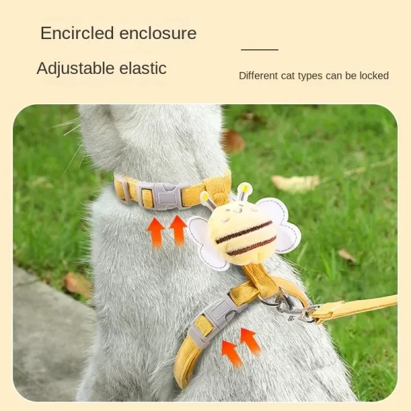Cat Harness Leash Collar Set Adjustable Cartoon Bee Double Layer Dog Harness for Small Medium Pet Collar Leash Outdoor Walking - Image 3
