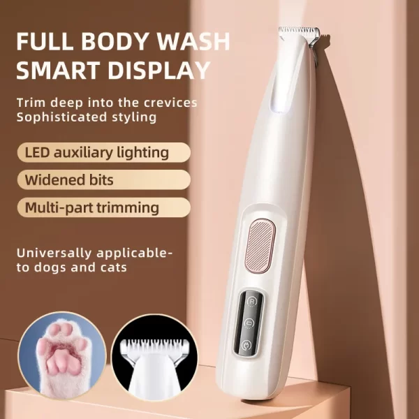 New Dog Paw Trimmer with LED Light Fully Waterproof Pet Hair Trimmer with LED Display Dog Clippers for Grooming 18mm Widen Blade - Image 3