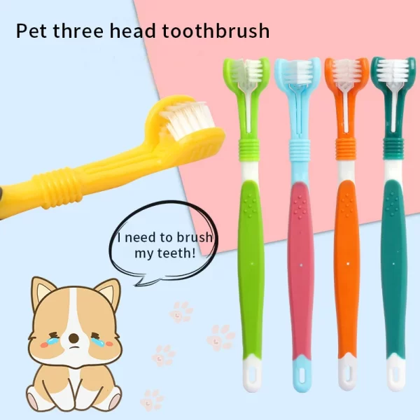 Three Sided Pet Toothbrush Three-Head Multi-angle Toothbrush Cleaning Dog Cat Brush Bad Breath Teeth Care Tool - Image 2