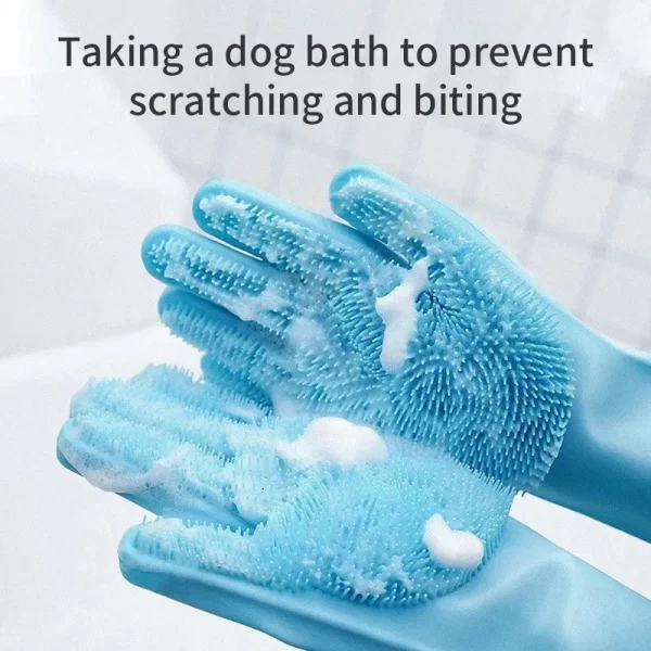 Pet Grooming Cleaning Gloves Dog Cat Bathing Shampoo Glove Scrubber Magic Dishwashing Cleanner Sponge Silicon Hair Removal Glove - Image 3