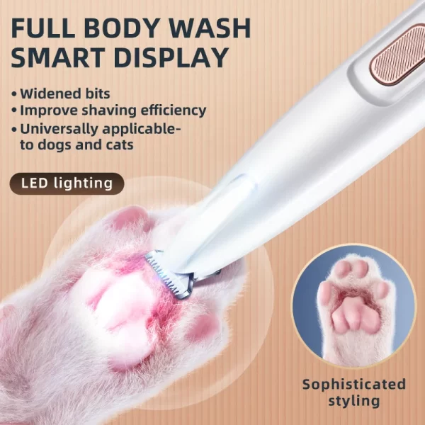 New Dog Paw Trimmer with LED Light Fully Waterproof Pet Hair Trimmer with LED Display Dog Clippers for Grooming 18mm Widen Blade - Image 6