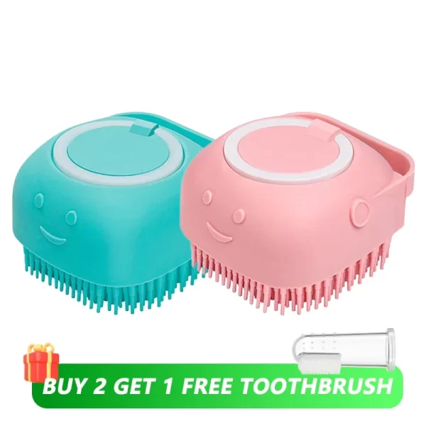 Dog Bathing Brush Pet Massage Brush Shampoo Dispenser Soft Silicone Brush Rubber Bristle for Dogs and Cats Shower Grooming Tool - Image 9