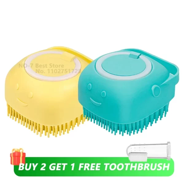 Dog Bathing Brush Pet Massage Brush Shampoo Dispenser Soft Silicone Brush Rubber Bristle for Dogs and Cats Shower Grooming Tool - Image 11