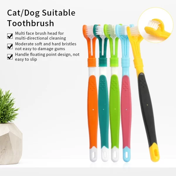 Three Sided Pet Toothbrush Three-Head Multi-angle Toothbrush Cleaning Dog Cat Brush Bad Breath Teeth Care Tool - Image 3