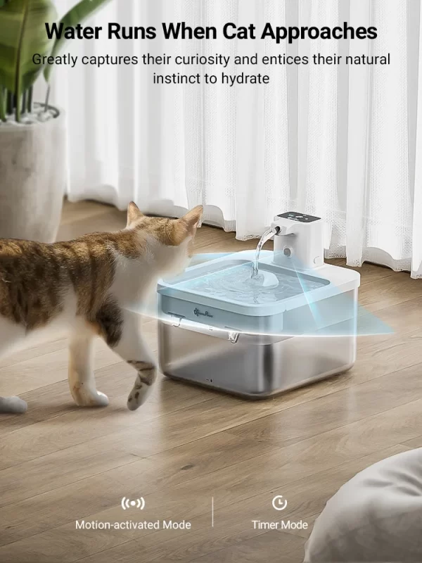 DownyPaws 2.5L Wireless Cat Water Fountain Battery Operated Automatic Pet Water Drinker with Motion Sensor Dog Water Dispenser - Image 3