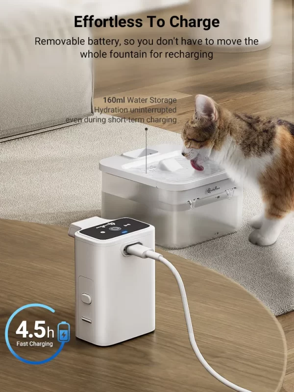DownyPaws 2.5L Wireless Cat Water Fountain Battery Operated Automatic Pet Water Drinker with Motion Sensor Dog Water Dispenser - Image 5